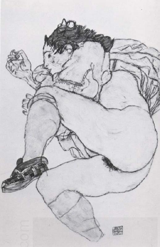 Egon Schiele Recumbent Female Nude with left leg drawn up oil painting picture